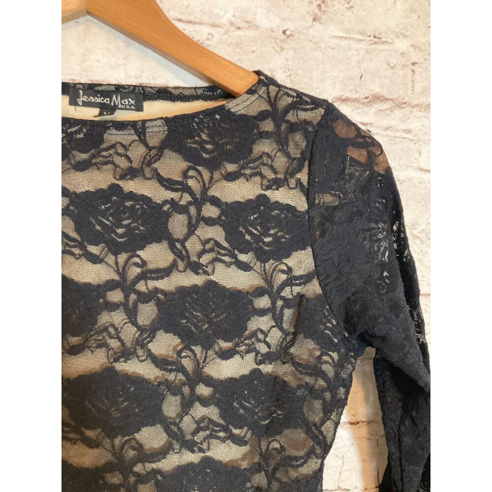 Jessica Max U.S.A. Top Womens Medium Black All Over Lace Fairy Whimsigoth Grunge - Picture 3 of 12